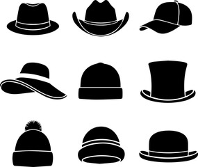 Silhouette Different Style Headwear Fashionable Accessory Head Covering Hats Illustration