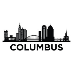 A black silhouette of the columbus skyline with city name below