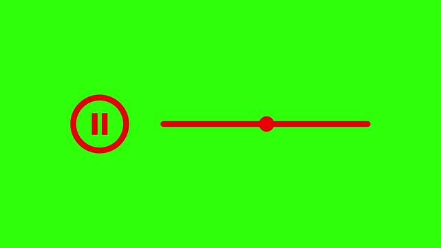 Animated music player controls pause button and progress bar on green screen background