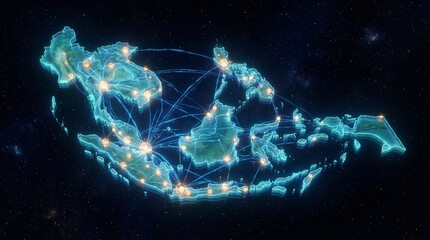 Futuristic digital Southeast Asia connectivity map