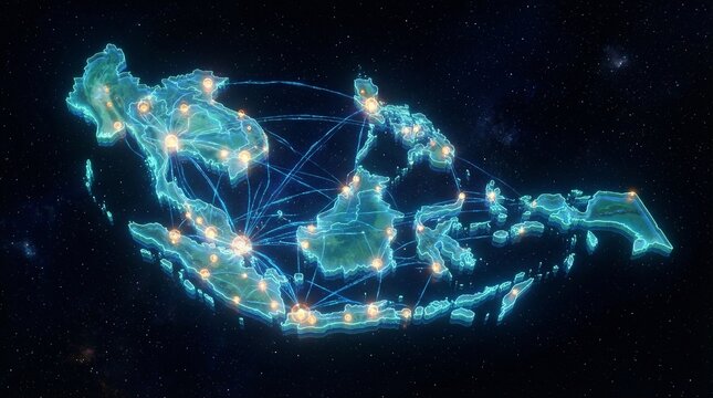 Futuristic digital Southeast Asia connectivity map