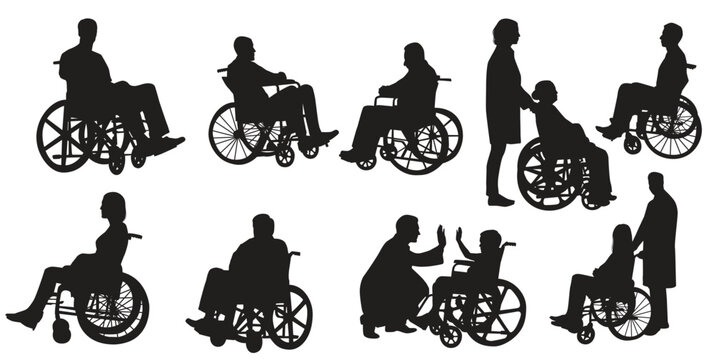 disabled person vector or silhouettes of person in a wheelchair