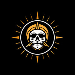 Fototapeta premium Vector skull icon with orange and white details