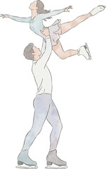 男女ペアのフィギュアスケーターの水彩風イラスト