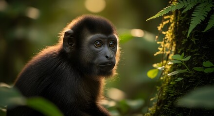 Obraz premium wildlife photography, authentic photo of a gibbon in natural habitat, taken with telephoto lenses, for relaxing animal wallpaper 