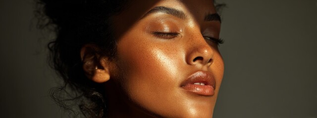 Obraz premium Serene Portrait Featuring Glowing Skin and Calm Expression, Capturing Tranquility and Natural Beauty