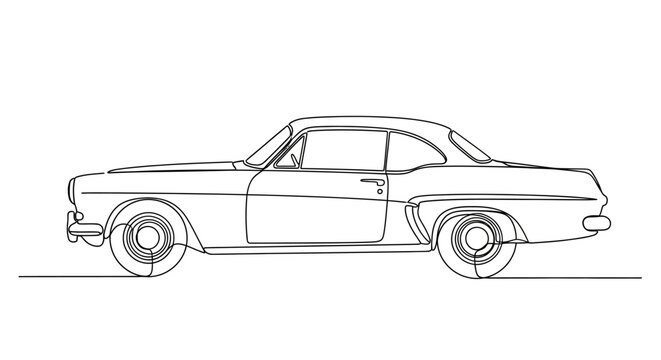 Vintage Car Side View Illustration on White Background
