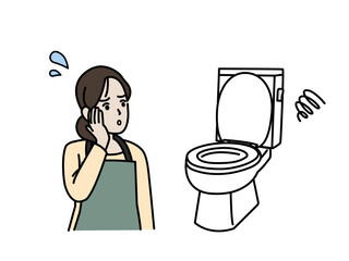 トイレの詰まりや故障に困る主婦のイラスト