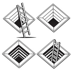 Four different views of a diamond shaped hole with a ladder © japan