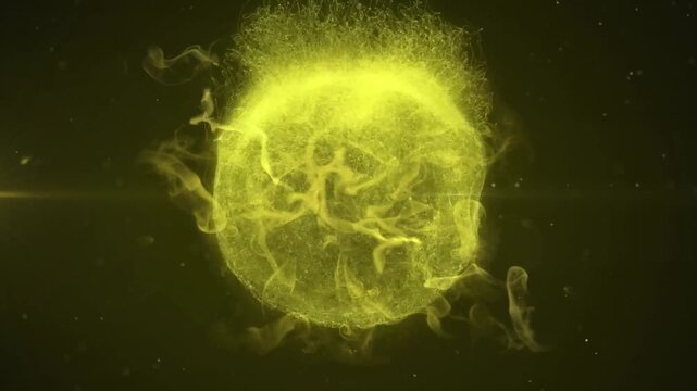 Cosmic luminescence: A luminous spherical entity, awash in a celestial yellow hue, radiating an ethereal glow against the backdrop of an endless void.