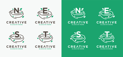 Natural bird nest icon logo with root and leaf symbols in a beautiful combination.