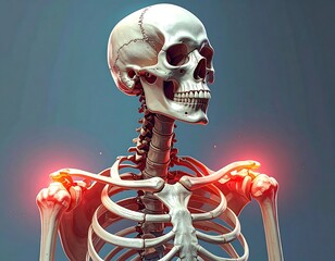 Rendered skeleton showing illuminated shoulder joints against a dark background