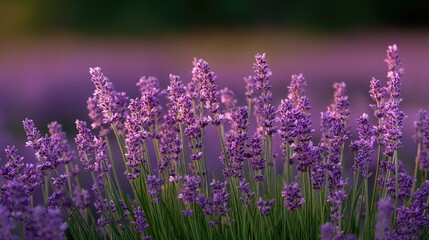 Fototapeta premium Vibrant Lavender Flowers in Bloom with Soft Background Blur Capturing the Essence of Nature’s Beauty and Serenity in a Colorful Field