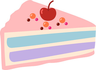 sweet pastel cake slice with cherry illustration