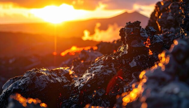 Detailed geological photography of sharp volcanic rock fragments, their rough and porous surfaces illuminated by intense midday sun.