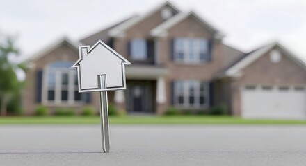 House Icon Sign in Front of Residential Property &ndash; Home Ownership and Mortgage Concept
