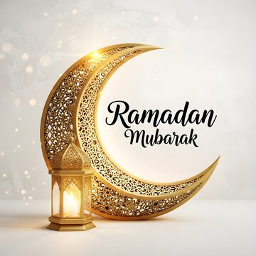 Ramadan eid mubarak wishes golden crescent moon lantern decoration