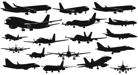 Collection of Airplane Silhouettes Various Aircraft Types. © Wws