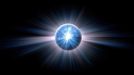 Enigmatic Cosmic Sphere Emitting Radiant Light with Powerful Sunburst Effect and Radiating Energy in Dark Space Background for Abstract Art