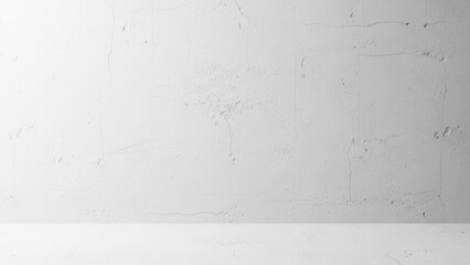 Fototapeta premium Empty white minimalist studio background with subtle concrete wall texture and soft lighting for product placement
