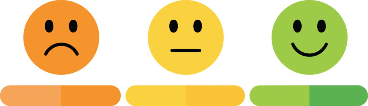 Three cartoon faces showing different emotions with corresponding colored bars icon symbol