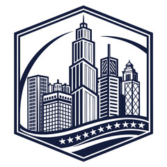 Structured Real Estate Emblem with Vertical Blocks