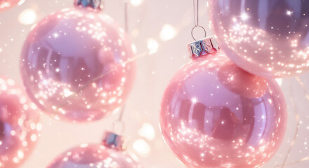 きらめくピンクのクリスマスオーナメント（ゆめかわホリデー背景） 
