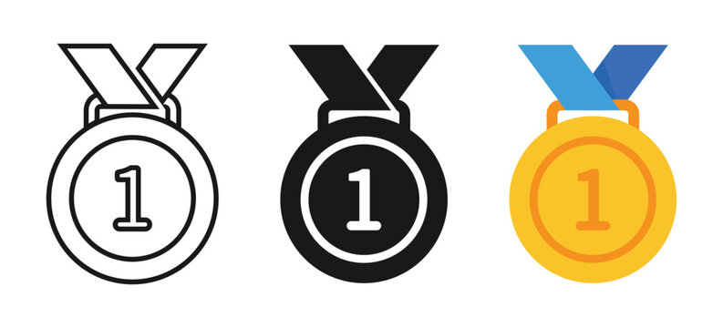 Medal icon. Simple 1st place award symbol with gold medal sign. Transparent PNG and vector illustration