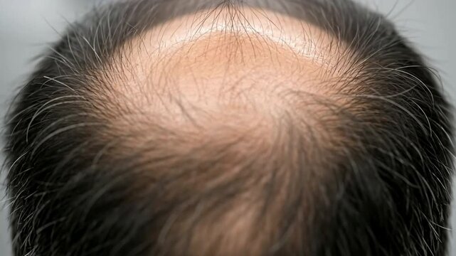 Close-up view of a balding scalp showcasing fine hair texture.