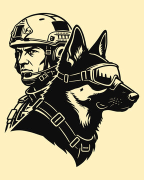 Tactical K9 Unit Operator and German Shepherd Vector Graphic