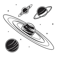 A drawing of planets and a ringed planet in space © Hasen