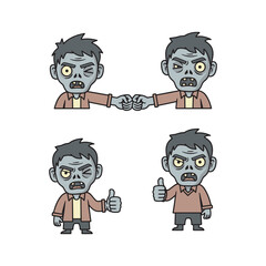 Fototapeta premium Cartoon zombie characters showing approval and teamwork in various poses with copy space