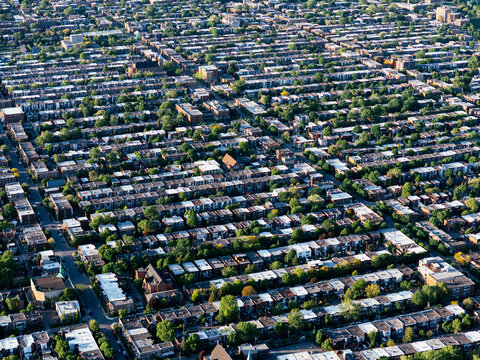 Aerial view of Verdun neighborhood near Ile de Soeur and Lachine Canal in Montreal, Quebec, Canada. g.