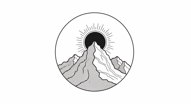Mountain Landscape with Sun Design.