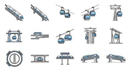 Collection of cable car icons and illustrations. © Ahmad