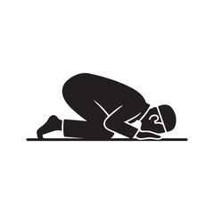 Praying muslim man glyph icon. Worship. Islamic culture. Silhouette symbol. Negative space. Vector isolated illustration