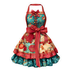 A metallic, gold-colored apron with a tied ribbon. 