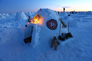 Abstract Landscape - Eskimo City. Snow igloo house in winter. © Anton Belovodchenko