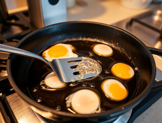 fried eggs in a frying pan