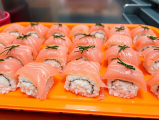 sushi with salmon and wasabi
