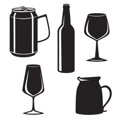 A collection of beer and wine glasses and bottles