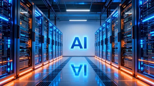 AI server room with glowing racks
