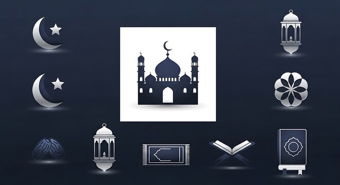 Islamic Symbols and Mosque Silhouette Collection.