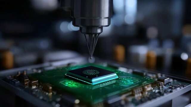 An Advanced Microchip Undergoing Precision Manufacturing with Laser Technology Enhancing the Innovative Circuit Board Design for Future Technology Applications