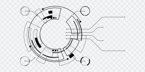 Futuristic circular HUD interface with PCB circuit lines isolated on transparent background © ausmile