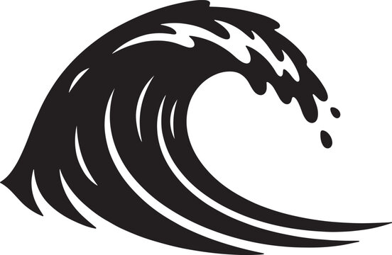 Abstract black ocean wave silhouette for surfing and nautical sea motion design