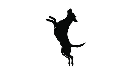 A dynamic black silhouette of a jumping canine full body silhouette