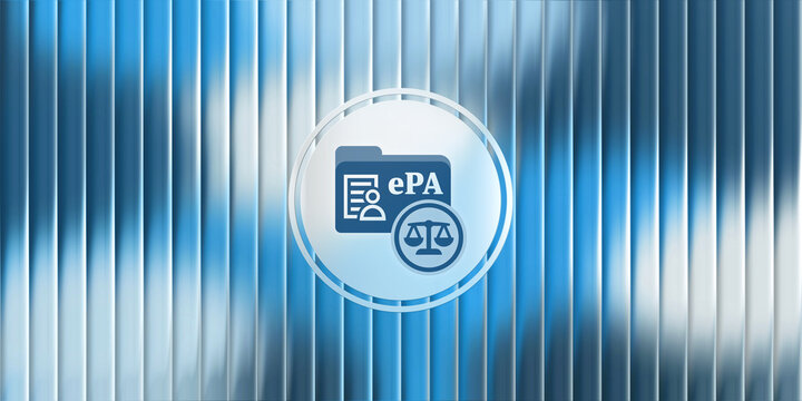 Data protection law and ePA electronic patient record regulations with glass background icon