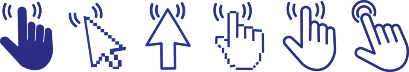 Obraz premium Mouse click collection icons, user experience navigation symbols, minimalist arrow and hand design, professional ui ux assets for website and mobile apps