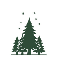 Obraz premium Stylized evergreen forest with twinkling stars, perfect for winter holiday designs, nature graphics, or serene seasonal decorative elements